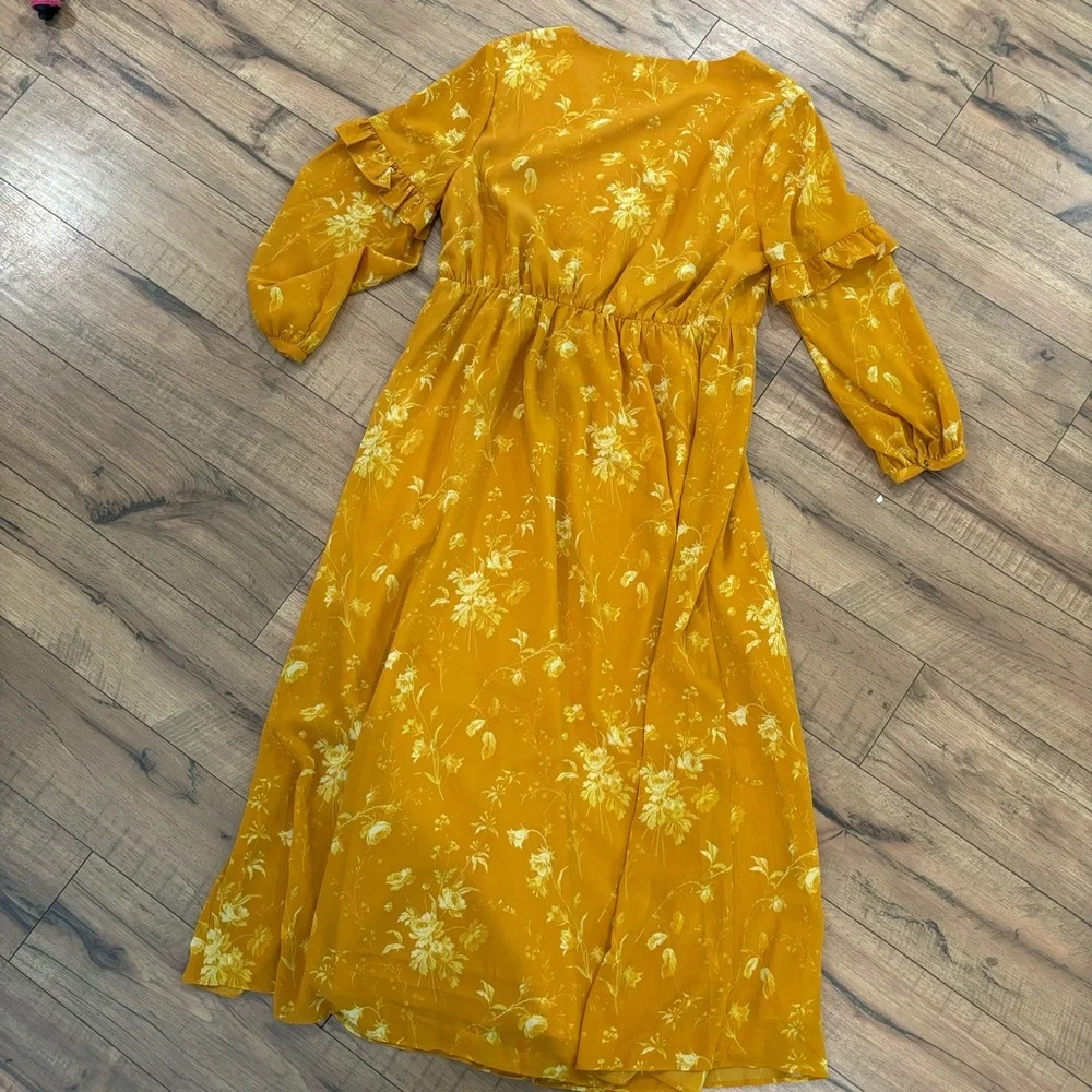 Madewell Ruffle Sleeve Button Front Dress Tonal Brown Size 6 - Picture 7 of 13